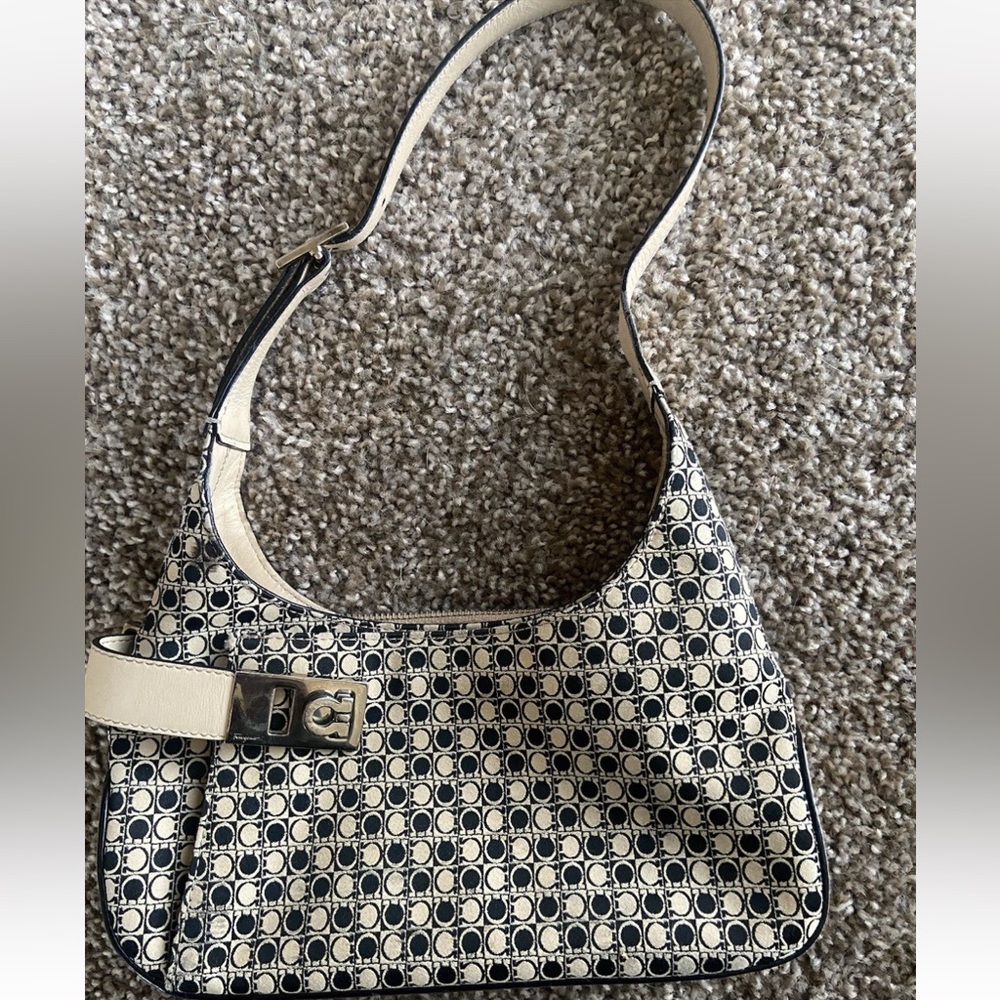 Ferragamo Gancini Canvas and Leather shoulder bag - EUC